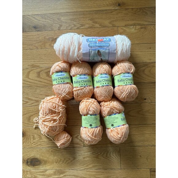 Herrschners Baby Chenille Yarn Orange Lot Of 6 +  Bernat Peach - Picture 7 of 7